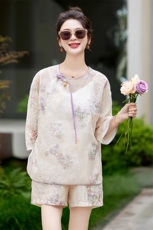 【红粉青蛾】2025夏季新款重工刺绣盘扣两件套国风休闲套装，女装套装/套裙，妙形