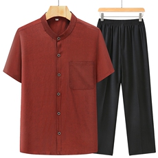 主推长年现货男高品质风中老年短袖衬衫套装中年短袖衬衫，男装中老年男装，钱塘723