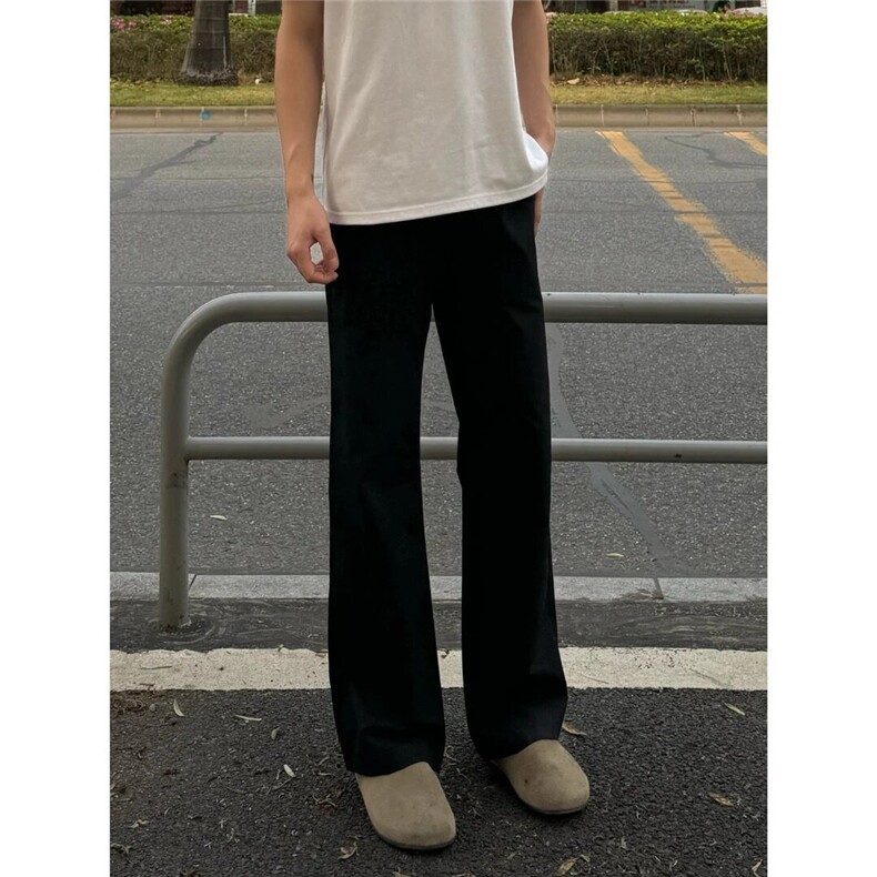 黑色弯刀西裤男款夏季直筒修身显瘦裤子高级感小众质感微喇休闲裤,男装西裤,星座203-6(原电商259)