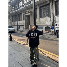 国潮街头风小香贴布珍珠男女款圆领T恤宽松半袖纯棉凉感夏季短袖，男装T恤，星座603-2