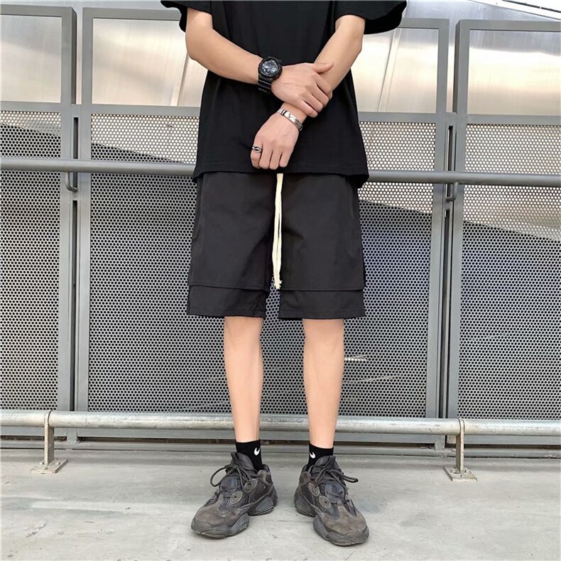 新款潮牌拼接假两件五分裤男宽松高街运动短裤夏季中裤DK663-P25,男装牛仔裤,星座1008-1