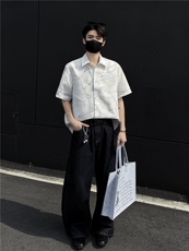 现货！夏季肌理几何图案美式短袖衬衫抖音得物可送样EX50575特P30，男装衬衫，电商A061