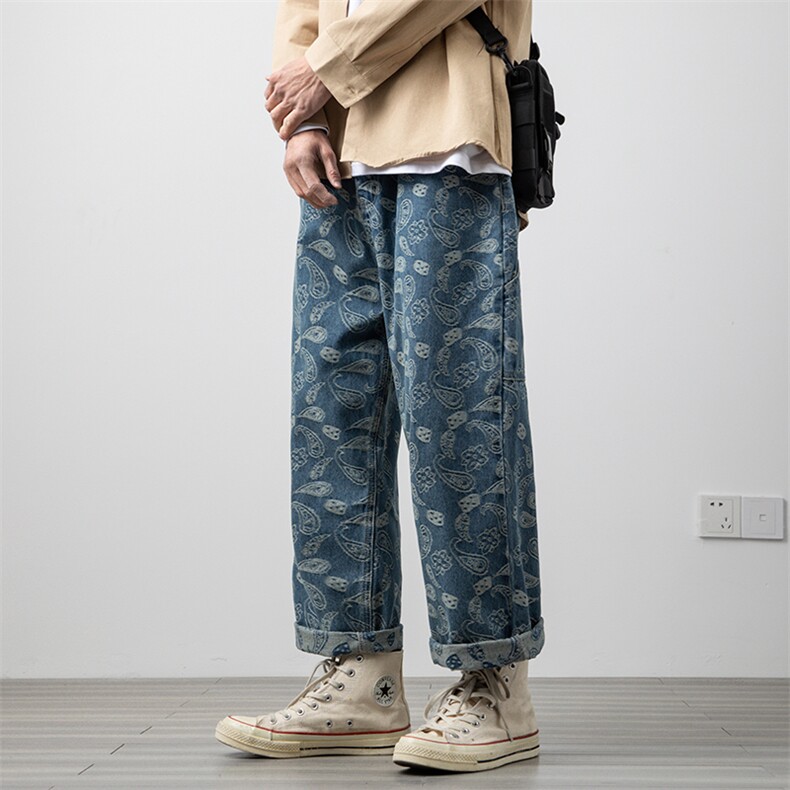 2021春木板白墙潮流九分牛仔裤腰果花宽松休闲直筒裤N8053-P55,男装牛仔裤,电商A001