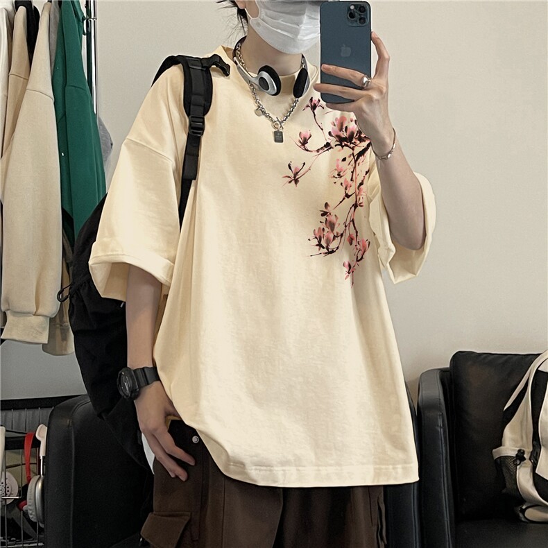 抖音品质直播得物风新中式印花短袖T恤dcm296-特批20控38,男装T恤,星座605(原A050)