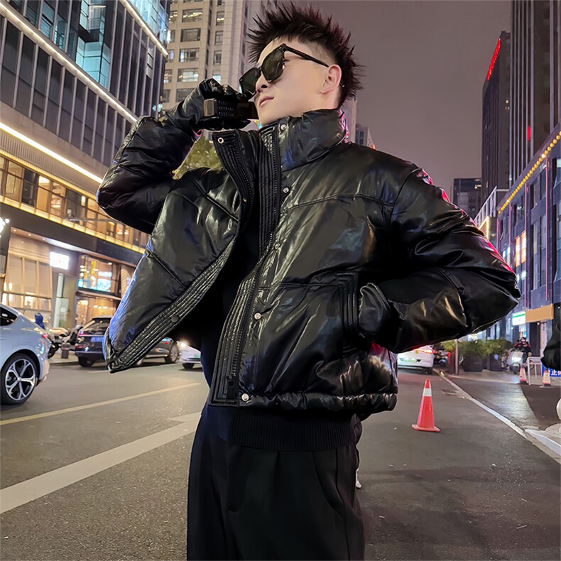 AY152-P138控178冬季社会小伙PU皮立领保暖短款修身棉服男黑首2,男装棉衣,星座305B-1