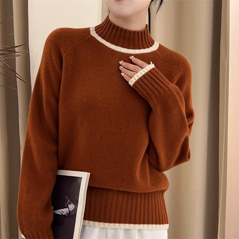 2024秋新款加厚羊毛半高领毛衣女宽松显瘦百搭针织衫,女装羊毛衫,臻纶羊绒