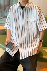 24年港风夏款工装条纹宽松短袖衬衫男CS110P38，男装衬衫，星座1204-3