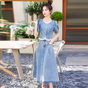 小香风牛仔套装女2025夏季新款高端气质洋气减龄薄款半身裙两件套图片