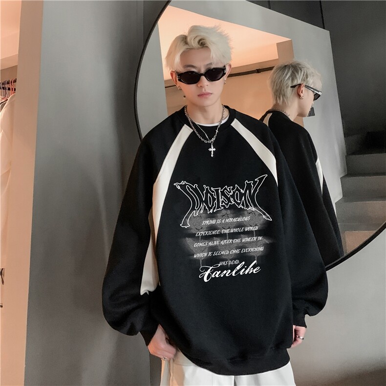 有货美式复古字母印花拼色赛车服卫衣男潮牌宽松高街立领上衣，男装卫衣，星座203-1