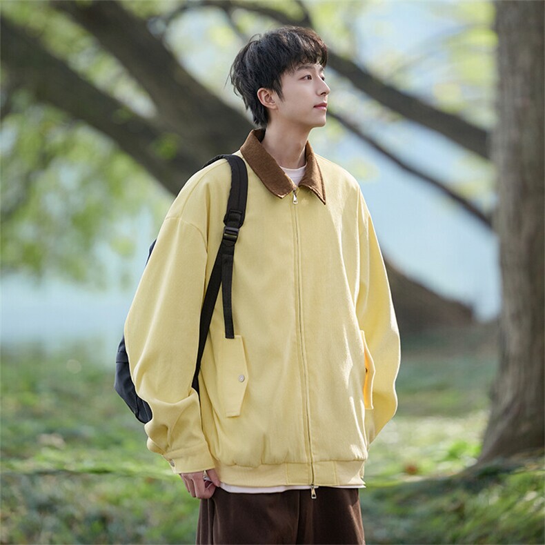 秋季复古撞色外套C6060-TP5588双拉链头港风宽松夹克男，男装夹克，电商A102