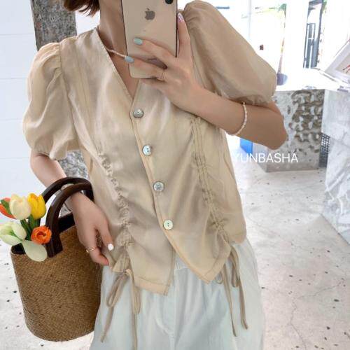 贝壳扣天丝上衣，女装，韵芭莎