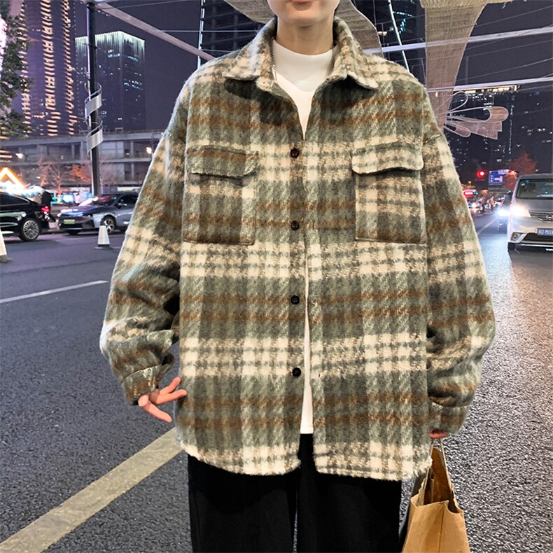 夹克男士韩版潮流格子拼色帅气2024春季新款ins宽松外套W5751-P62图片