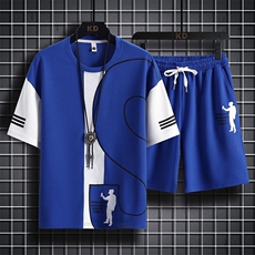 7553-P60短袖套装男士夏季潮流薄款休闲运动t恤夏装时尚衣服，男装T恤，电商D310B