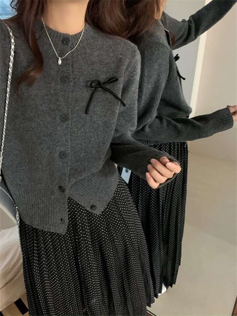 秋冬季仿羊毛休闲时尚通勤百搭蝴蝶结胸花刺绣开衫,针织衫/毛衣,圣旺供货