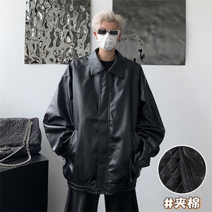 F74-P78 春秋美式vintage夹棉皮外套男潮牌ins宽松宽松皮衣夹克图片