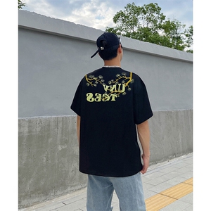 万针全刺绣工艺高品质260克双纱纯棉美式高街罗汉松短袖T恤 特P33图片