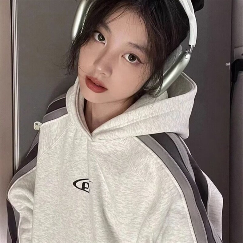 连帽套头常规美式潮牌拼接卫衣男女情侣春秋冬宽松百搭外套潮纯色,男装卫衣,星座506A
