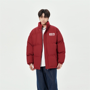 日系白底直播抖音高品质宽松男羽绒棉面包服棉衣外套M1045P85,大码运动装怎么搭配图片