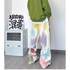 手绘刷漆彩色牛仔裤男夏季美式vibe风高街裤子宽松显瘦直筒休闲裤，男装牛仔裤，星座506A