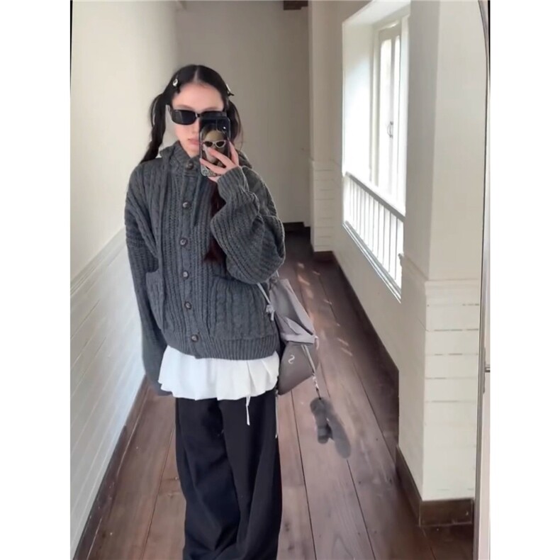 秋冬新款美式复古连帽针织开衫毛衣外套慵懒风宽松上衣潮JMY55,男装针织衫/毛衣,星座208-5