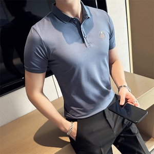 2024夏季新款 修身短袖POLO衫 韩版时尚印花T恤男D8808-p55控85图片