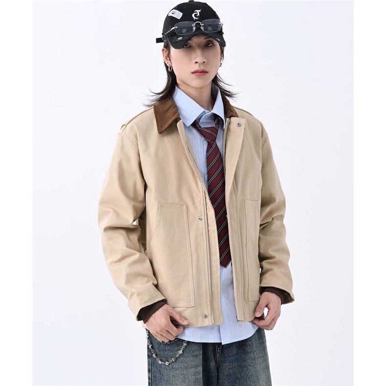 W23-P85美式翻领帆布夹克外套男女2025春秋冬宽松工装棒球服,男装夹克,电商B323A