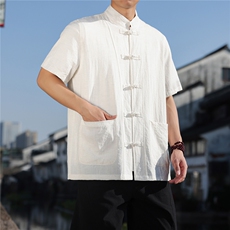 2026夏季新款风盘扣纯色休闲T恤宽松大码CS2603，男装T恤，电商A008