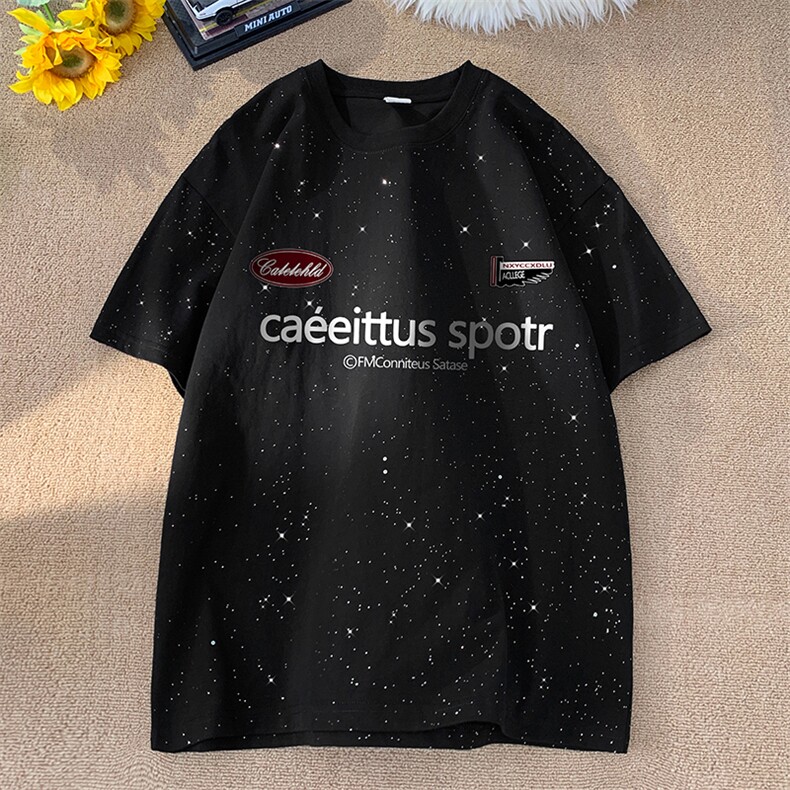 量大优供抖音视频支持得物配合二开美式满天星亮片短袖T恤MTX278,男装T恤,电商A486