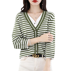 2024秋季新款假两件条纹开衫女优雅简约时尚百搭，女装针织衫/毛衣，千御纺羊绒
