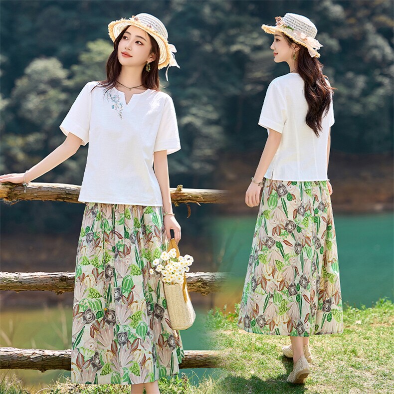 棉麻连衣裙女夏2026新款搭配一整套小香风上衣半身裙子，女装半身裙，倪叶myz