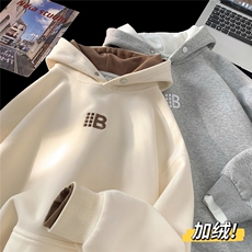 平铺假两件加绒加厚宽松刺绣连帽卫衣D309B-CC12-P60，男装卫衣，电商D309B