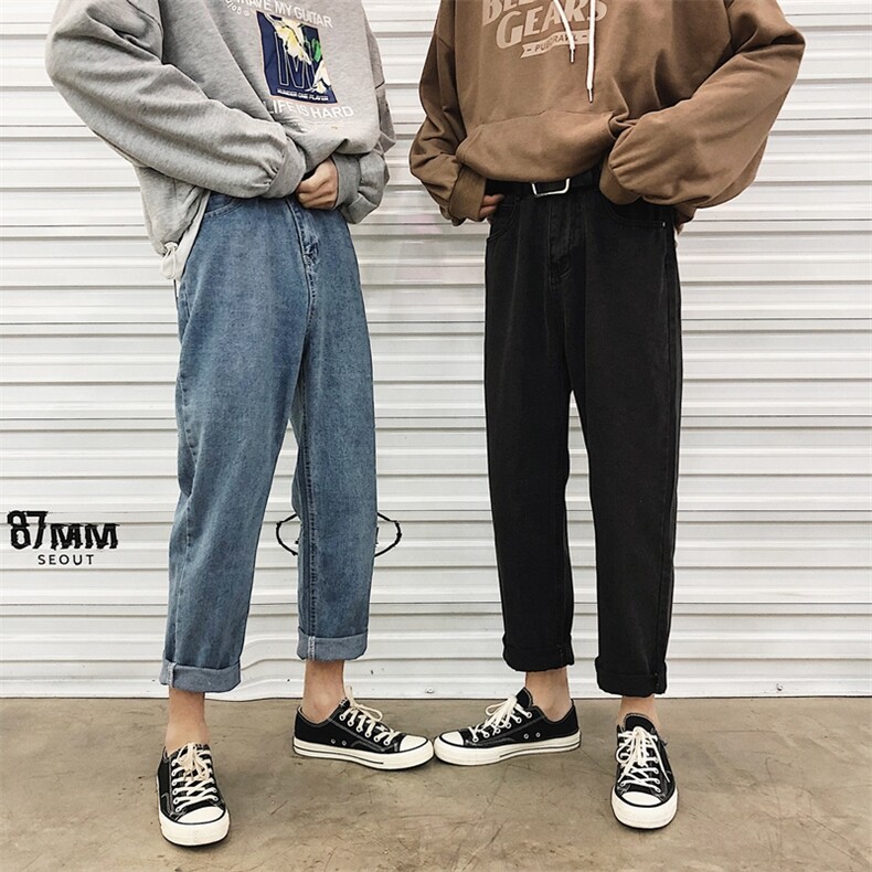 901春夏新款直筒基础简约牛仔裤休闲九分裤港风长裤中性情侣,男装牛仔裤,星座1008