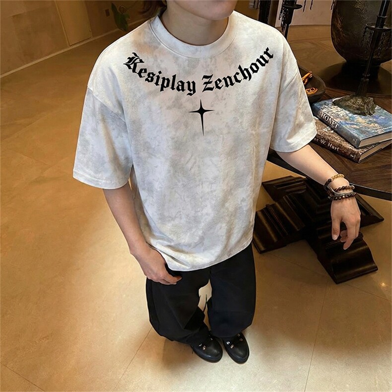 美式扎染短袖T恤夏季印花复古潮牌t恤男XT63099-TP2548,男装T恤,电商A102