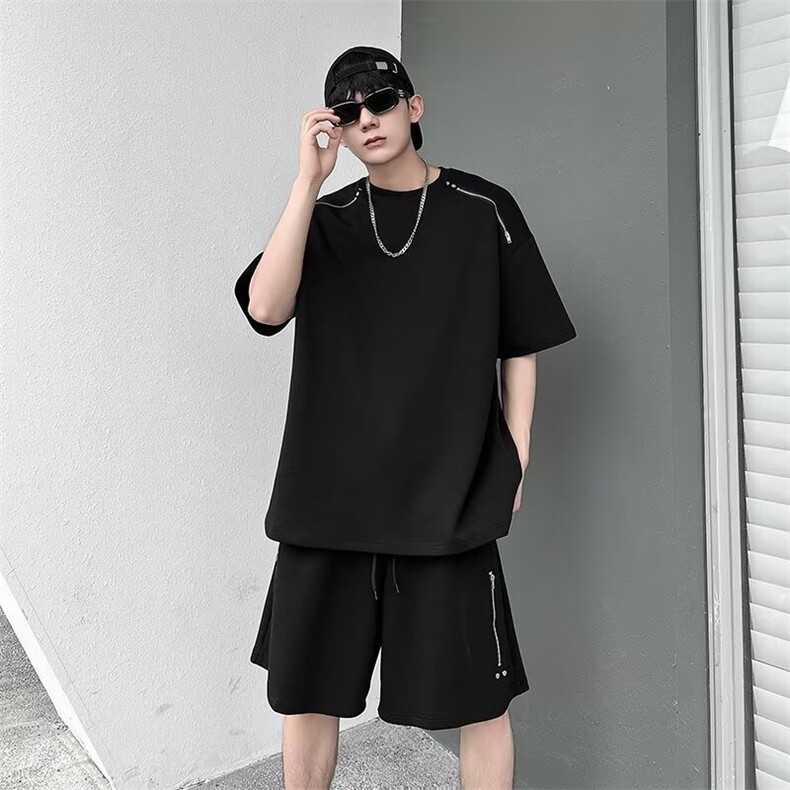 套装男士韩版潮流高街帅气百搭拉链2024夏季ins两件套W5849-P60,男装休闲套装,星座412-3