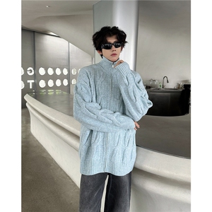 慵懒风麻花毛衣外套男冬2024新款宽松百搭针织开衫上衣MZ640-P76图片