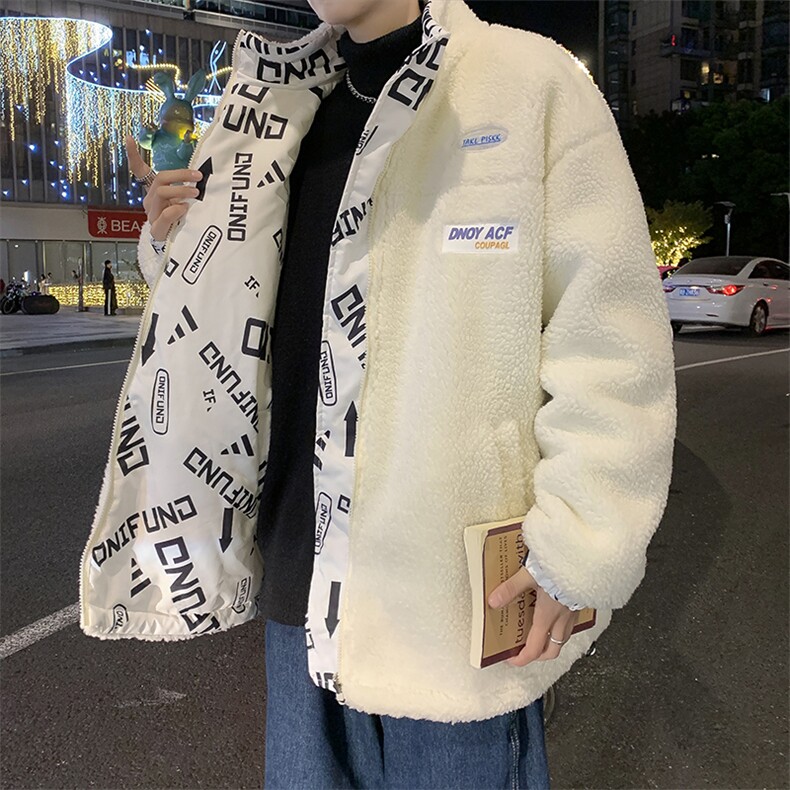 双面穿羊羔绒外套男士加厚棉衣秋冬季款ins潮牌男装棉服MY091-P85,男装棉衣,星座308B-1
