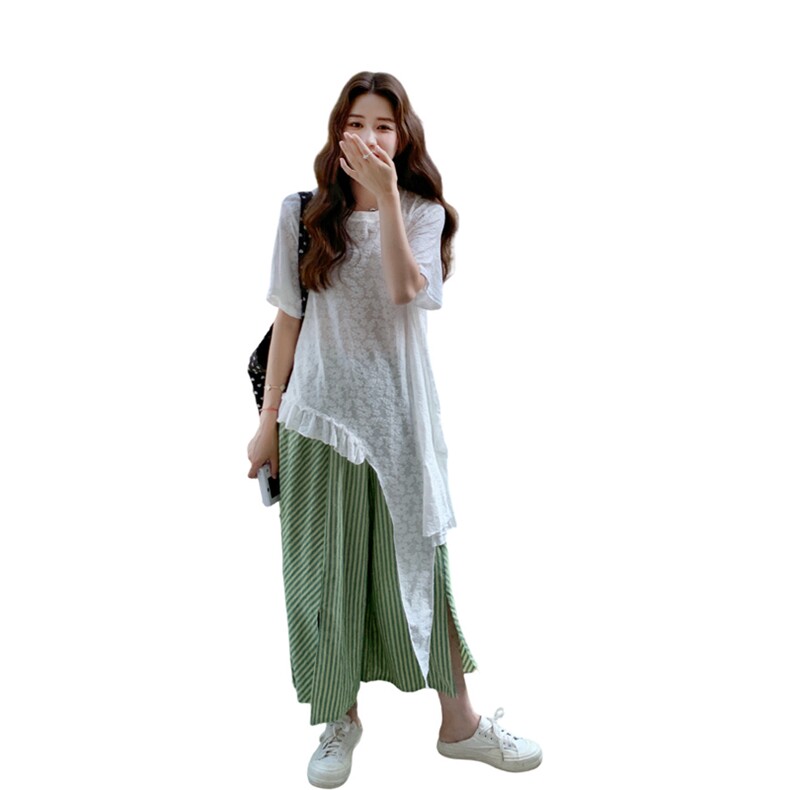 【现货】2025蕾丝叠穿绿色裤子套装2C009/1319/p155k228,女装套装/套裙,2C009