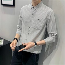 大货21秋条纹时尚大码衬衫男长袖韩版修身衬衣CS188P45控68，男装衬衫，电商B413