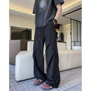 抖音品质夏季新款美式褶皱设计宽松冰丝裤B315-K25798-特p30控58图片