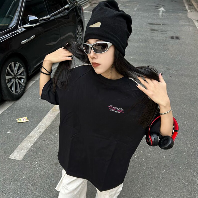 抖音得物高品质二开240克宽松纯棉美式潮牌三条杠织带短袖T恤,男装T恤,电商A486-1