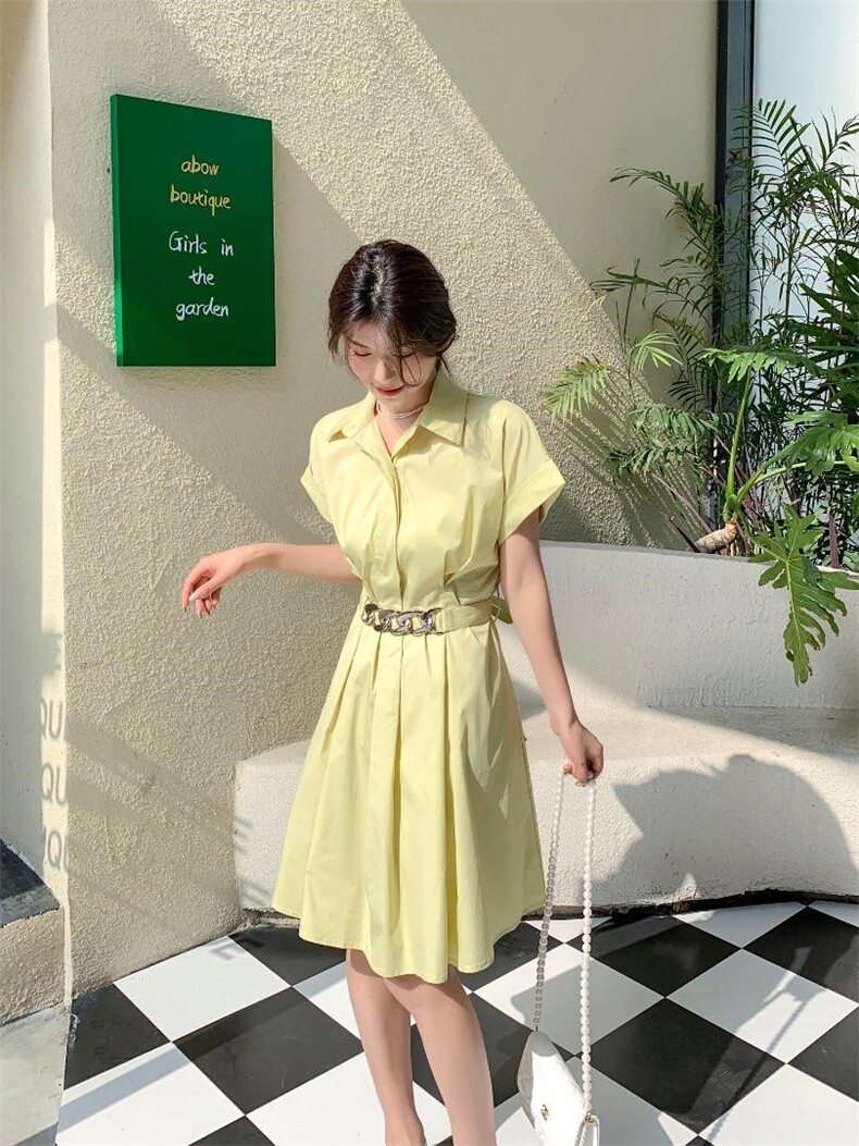 2022新款夏装连袖精致链条装饰腰带连衣裙,女装连衣裙,珂妮卡COOZIC