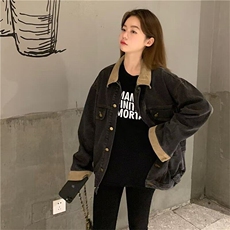 复古宽松设计感牛仔外套女2025春秋新款大码慵懒风拼接上衣夹克，女装短外套，星座506A