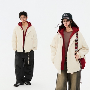 !潮流冬季连帽拉链加绒加厚棉衣情侣撞色棉服外套 MY5567-P78图片