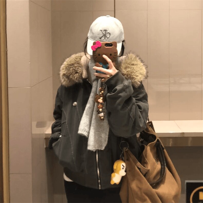 现货重磅boxy短款棉衣座山雕大毛毛领男女棉服水洗工装厚外套,男装棉衣,电商A486