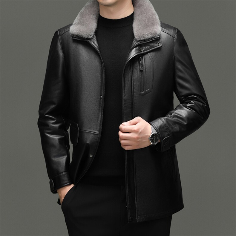 BG-S23176冬季男士海宁真皮羽绒服牛皮夹克白鸭绒内胆百搭外套图片