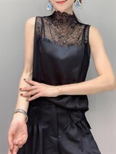 蕾丝拼接醋酸面料背心打底，女装背心吊带，帝瀛 DY