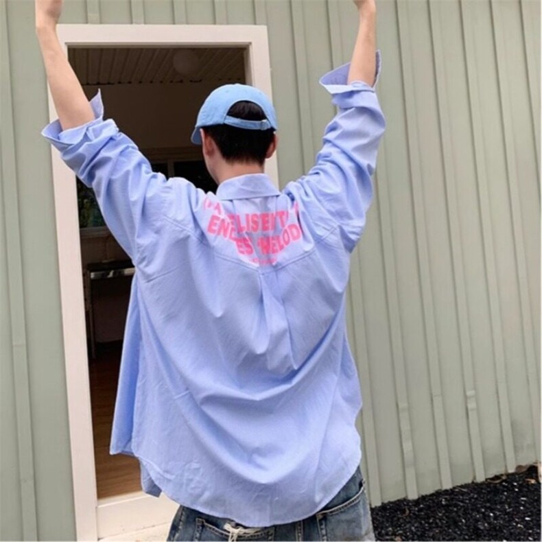 W9489-P40网图现货新款高质量字母印花衬衫宽松潮流百搭外套，男装衬衫，星座1608-2