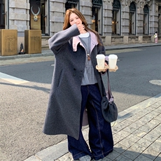深灰色韩系茧型羊绒双面呢子大衣女冬季新款长款过膝气质毛呢外套，女装毛呢外套，2C120