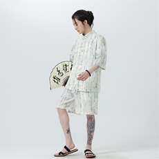 2025夏季新款男装风冰丝印花盘扣唐装套装短袖+短裤A106-P80，男装休闲套装，电商B277(原6028)