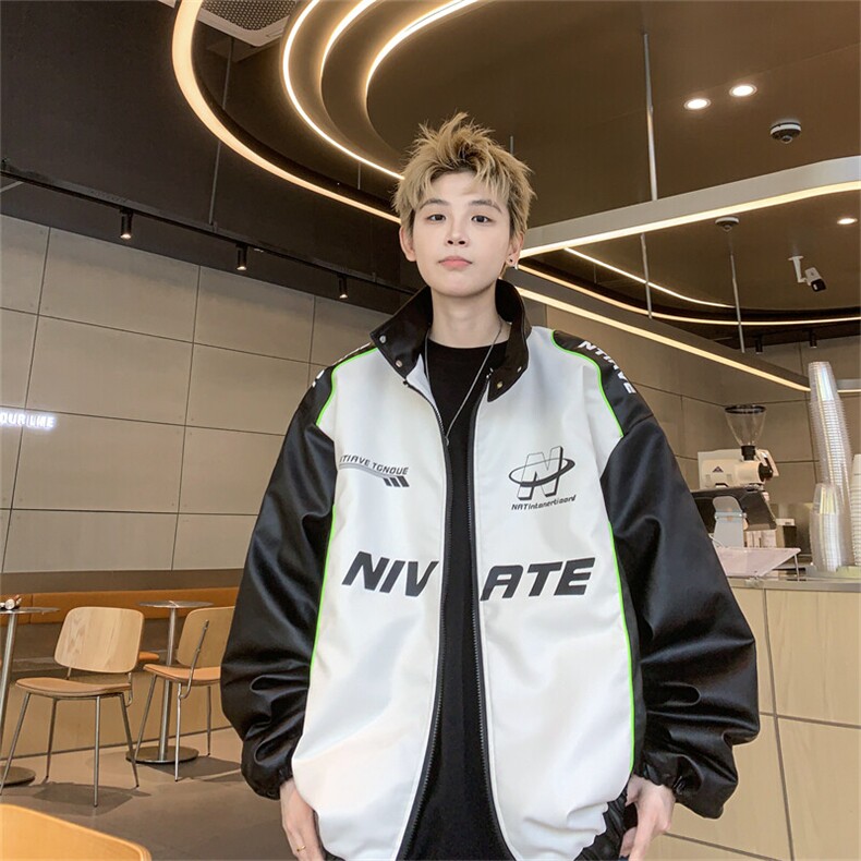 24主推美式复古拼接pu机车服情侣加厚皮衣夹克棉衣外套M6638-P128图片